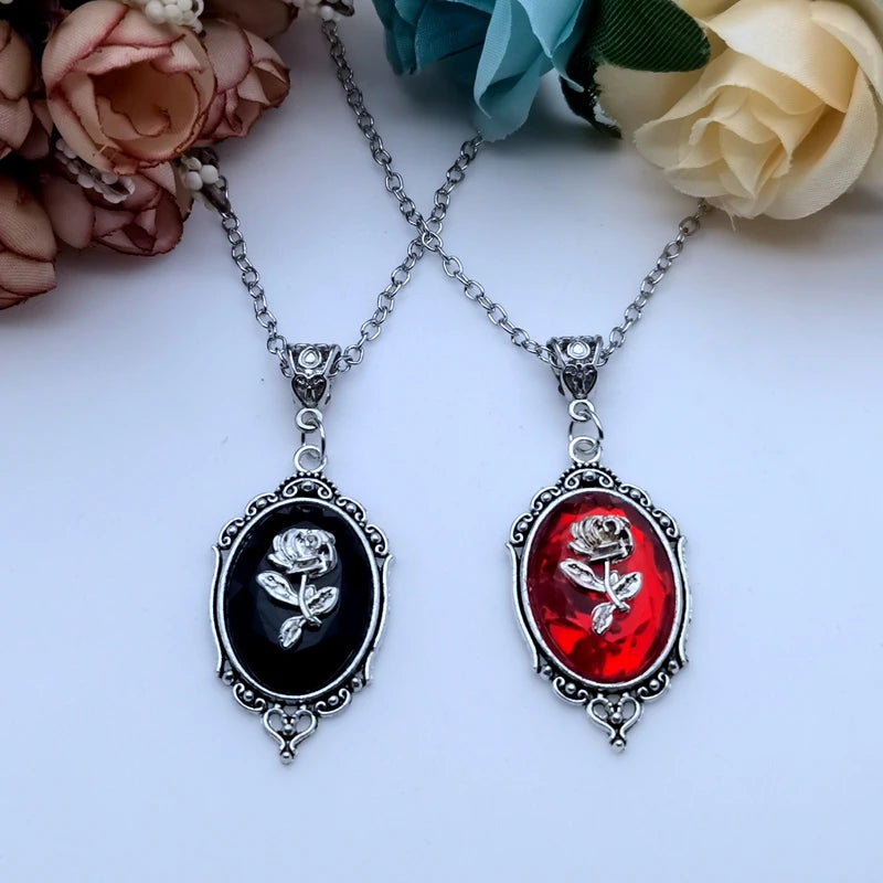 Gothic Rose Cameo Necklace – Crystal Pendant for Women