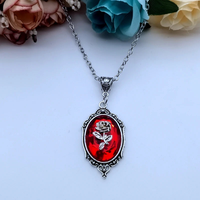 Gothic Rose Cameo Necklace – Crystal Pendant for Women