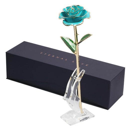 Eternal Rose Box: Turquoise Blue 24K Gold - Eternal Rose Store