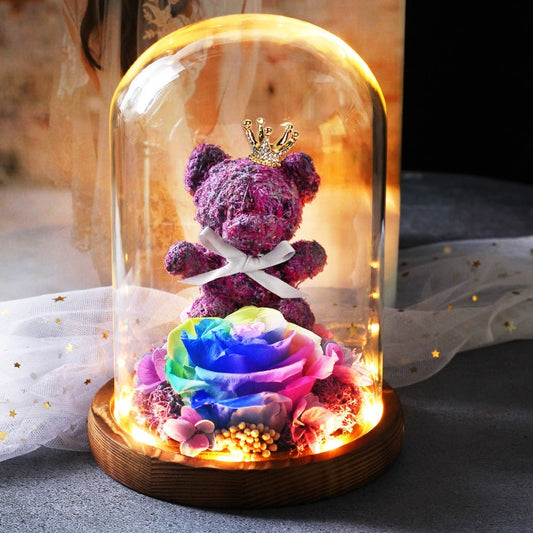Eternal Rose Teddy Bear Under Multicolored and Purple Bell - Eternal Rose Store