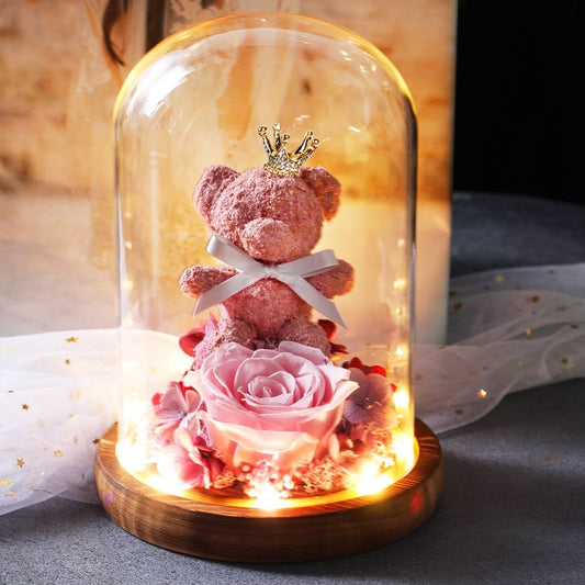 Eternal Rose Teddy Bear Under Pink Bell - Eternal Rose Store