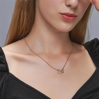 Gold Heart-Shaped Necklace with Crystal Zircon Pendant - Elegant Wedding Jewelry