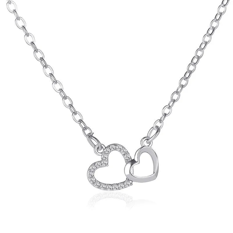 Gold Heart-Shaped Necklace with Crystal Zircon Pendant - Elegant Wedding Jewelry