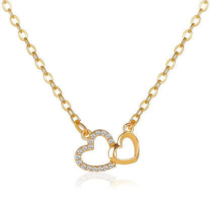 Gold Heart-Shaped Necklace with Crystal Zircon Pendant - Elegant Wedding Jewelry