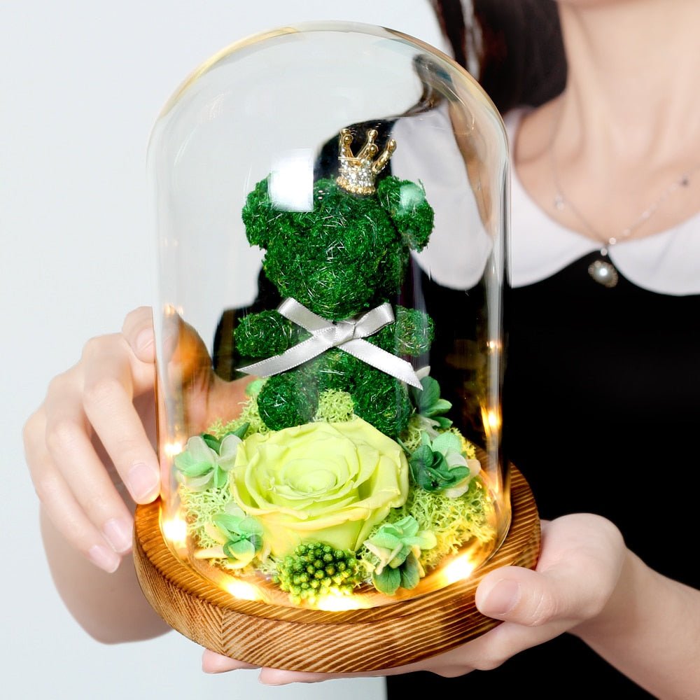 Eternal Rose Teddy Bear Under Green Bell - Eternal Rose Store