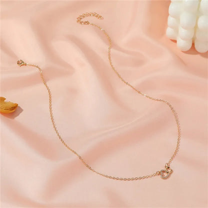 Gold Heart-Shaped Necklace with Crystal Zircon Pendant - Elegant Wedding Jewelry