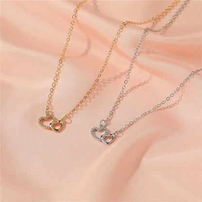 Gold Heart-Shaped Necklace with Crystal Zircon Pendant - Elegant Wedding Jewelry